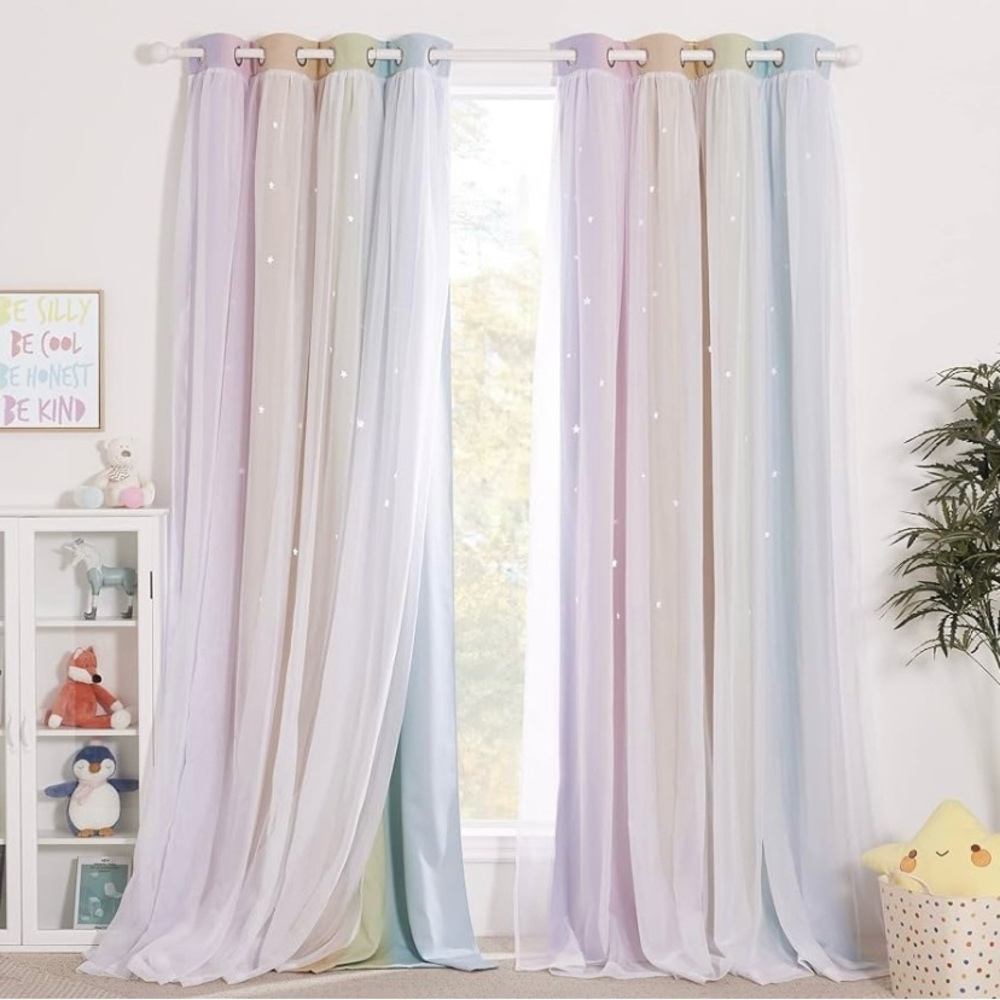 #7- NICETOWN 6PC. Star Cutout Layered Rainbow Blackout Curtains